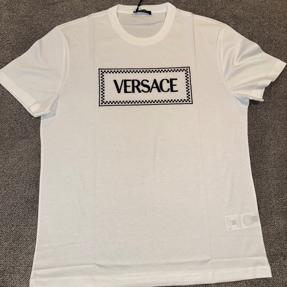 Versace White Logo-Embroidered Cotton T-Shirt $575 size 2XL
